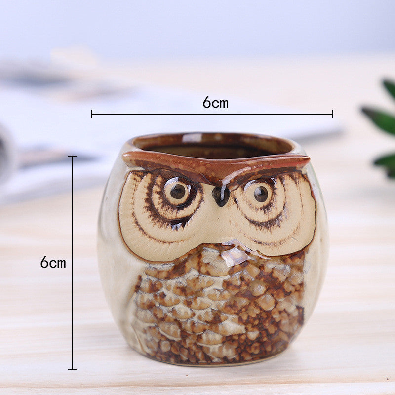 Owl Animal Thumb Flower Pot Personality Ceramic Craft Office Home Decoration