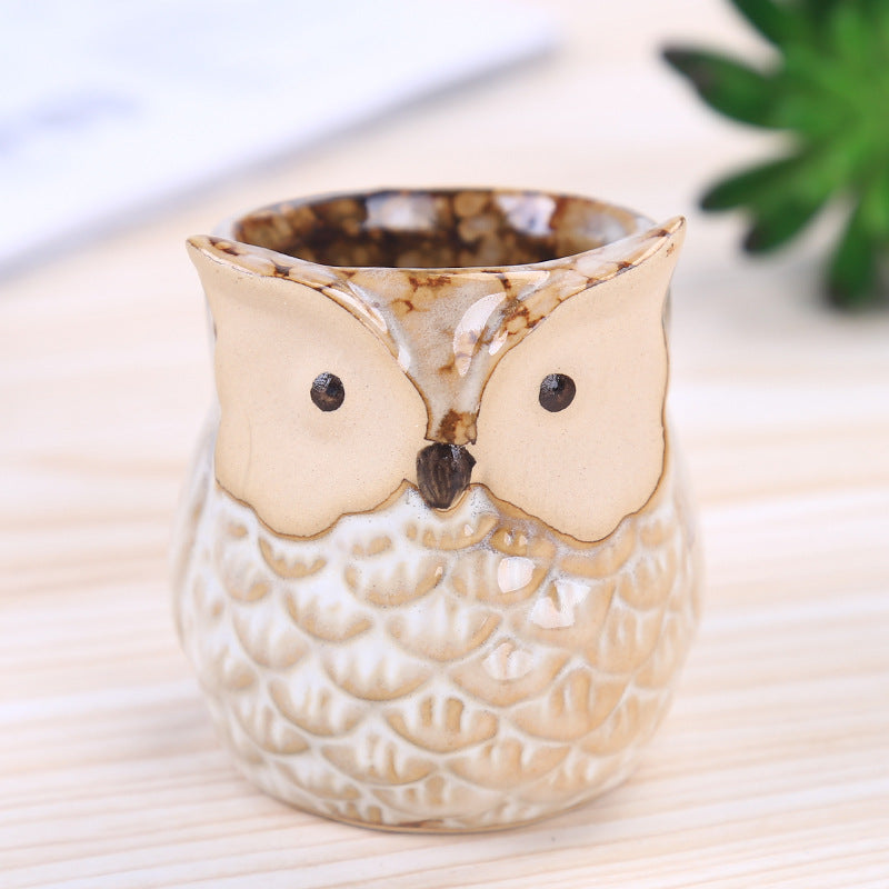 Owl Animal Thumb Flower Pot Personality Ceramic Craft Office Home Decoration