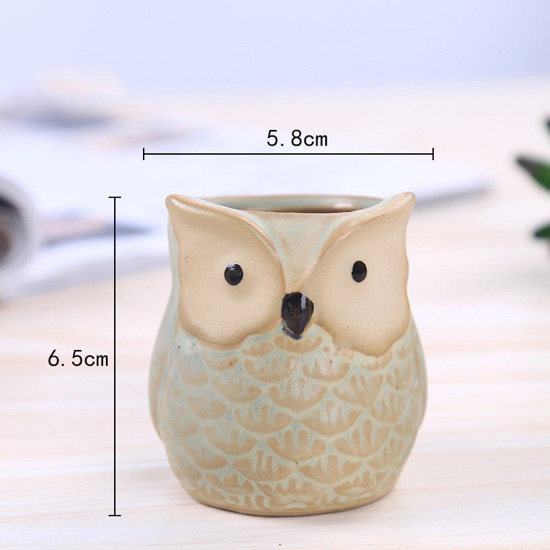 Owl Animal Thumb Flower Pot Personality Ceramic Craft Office Home Decoration