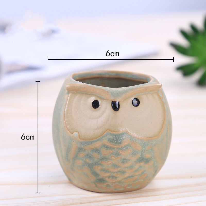 Owl Animal Thumb Flower Pot Personality Ceramic Craft Office Home Decoration