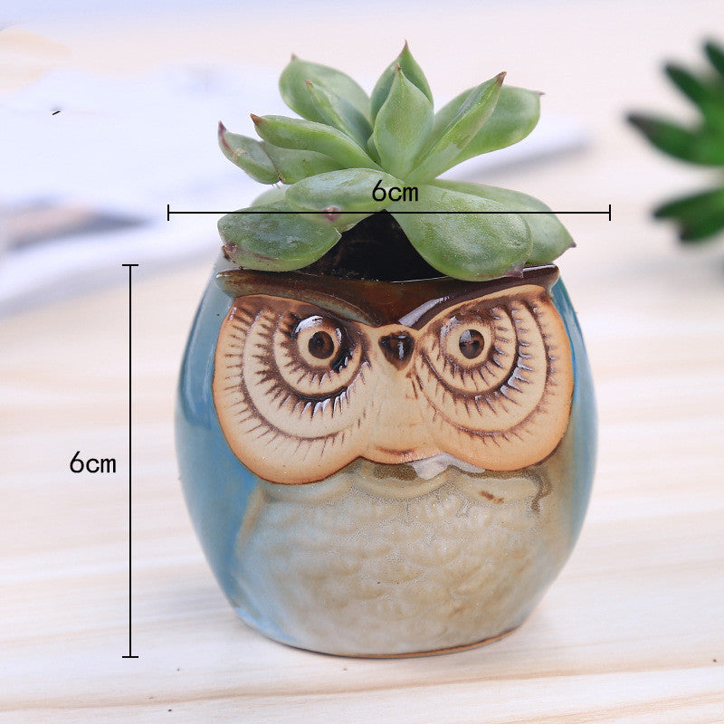 Owl Animal Thumb Flower Pot Personality Ceramic Craft Office Home Decoration