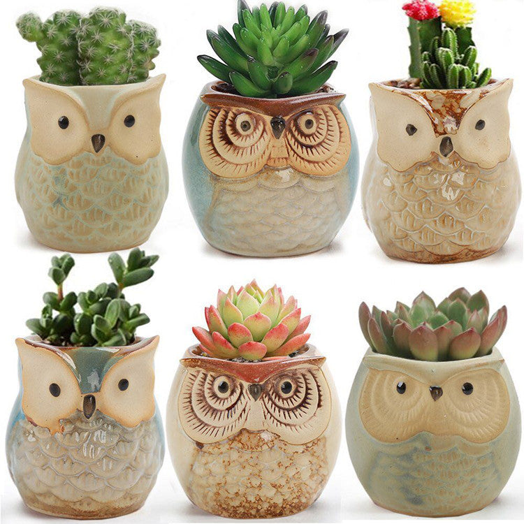 Owl Animal Thumb Flower Pot Personality Ceramic Craft Office Home Decoration